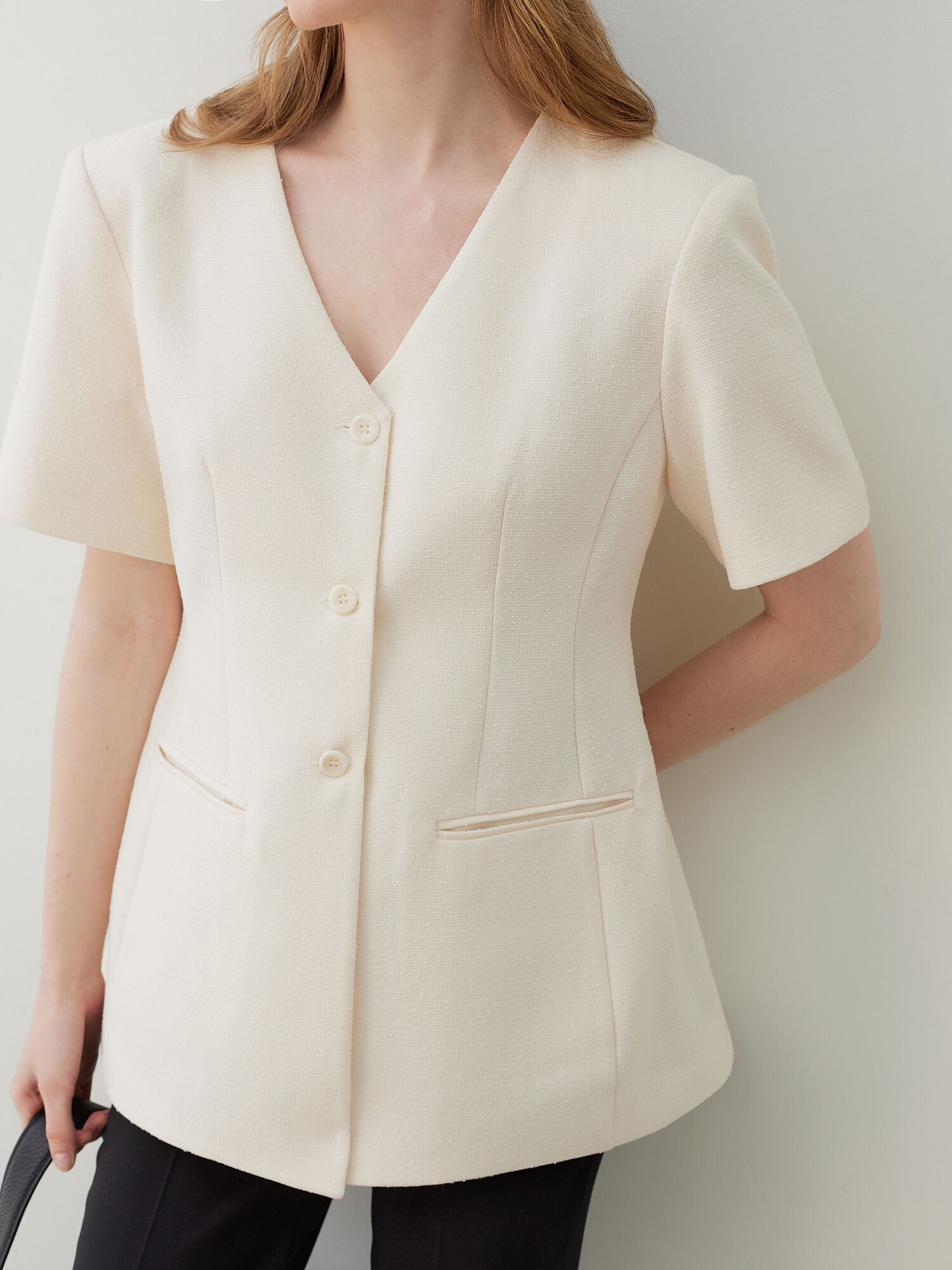 Line Tweed Jacket_Cream