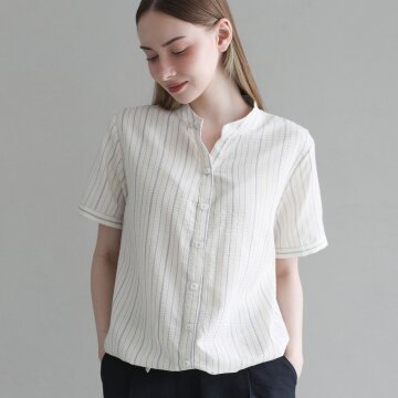 스트라이프 드로스트링 셔츠