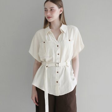 내추럴 벨트 셔츠 - OATMEAL