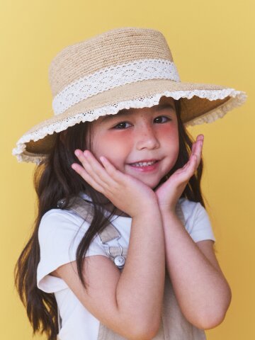 천연 레이스 리본 라피아햇 키즈 바라체