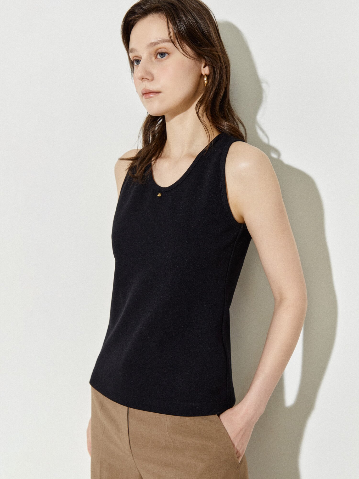 소프트 텍스처 캐주얼 탑 (BLACK)