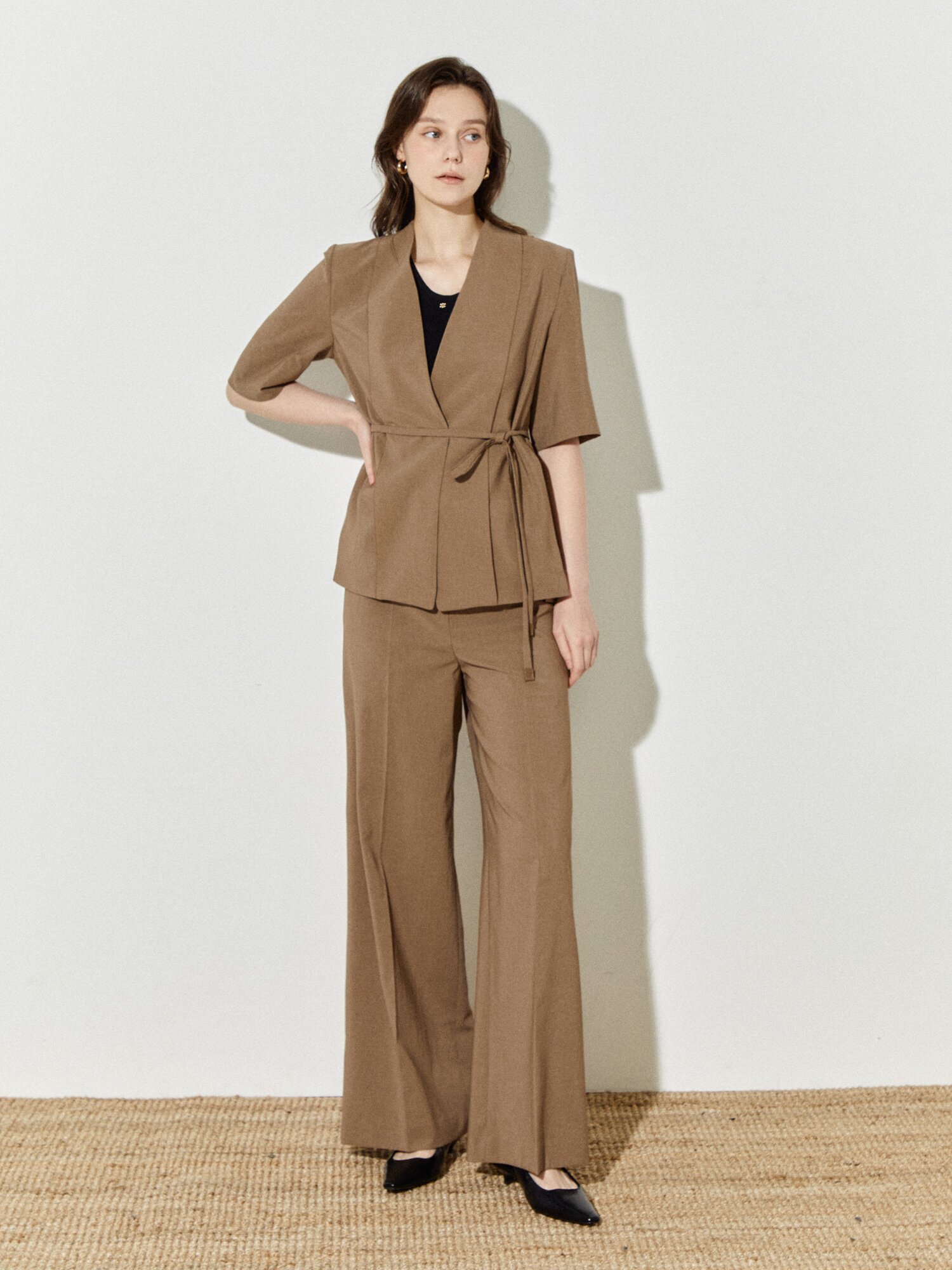 소프트 텍스처 캐주얼 탑 (BLACK)