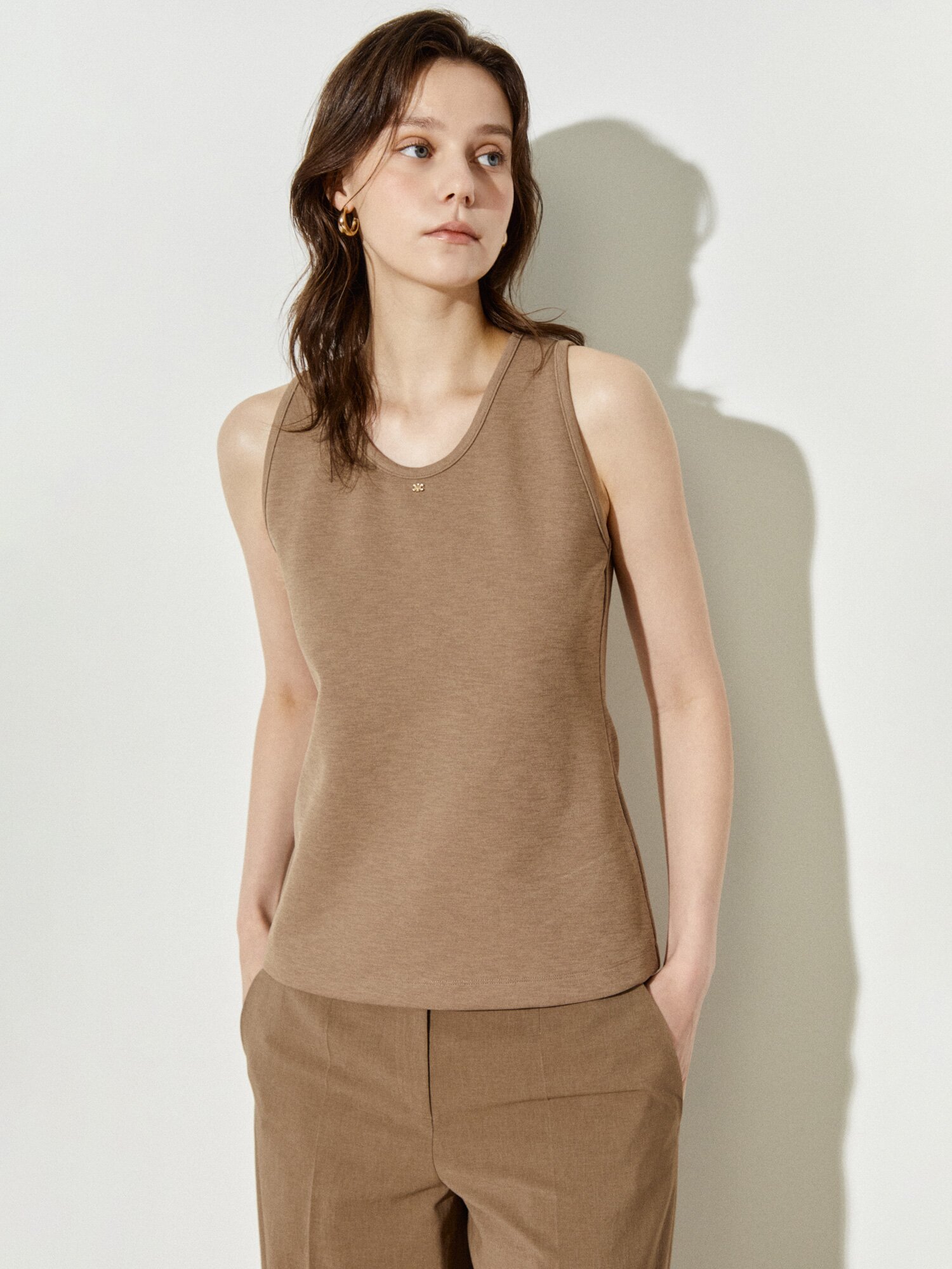 소프트 텍스처 캐주얼 탑 (BROWN)