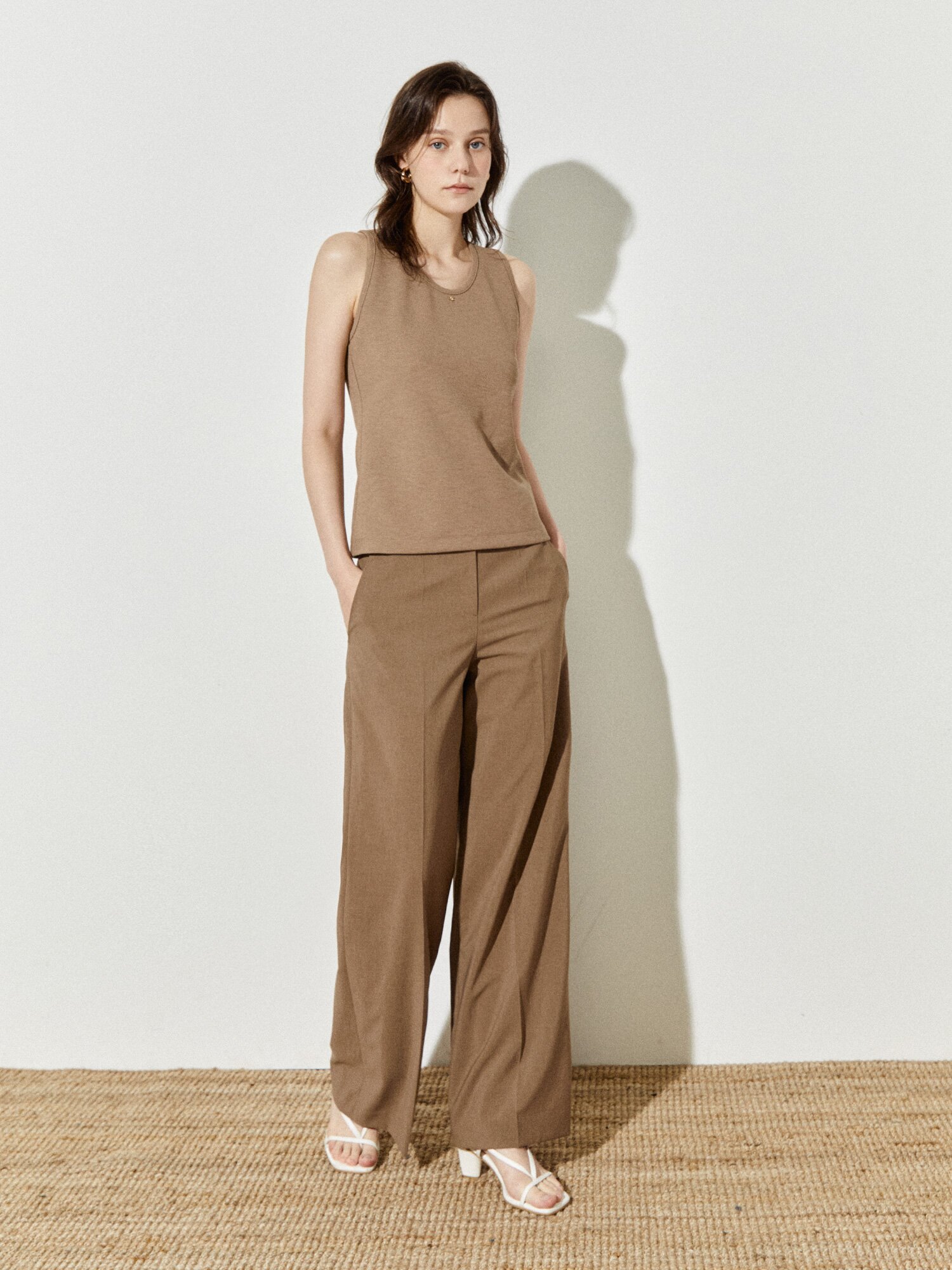 소프트 텍스처 캐주얼 탑 (BROWN)