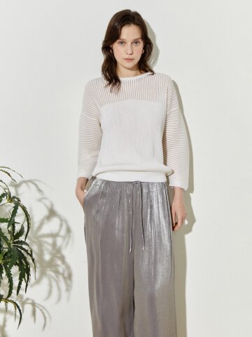 시스루 스트라이프 믹스 니트 