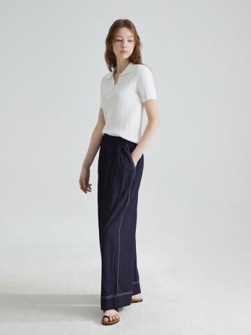 스티치 밴딩 와이드 팬츠 