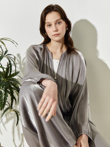 라이트 실버 셔링 집업 점퍼 