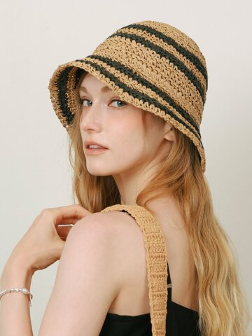 누앙 여름 뜨개 밀짚 지사 버킷햇 벙거지 모자 K250