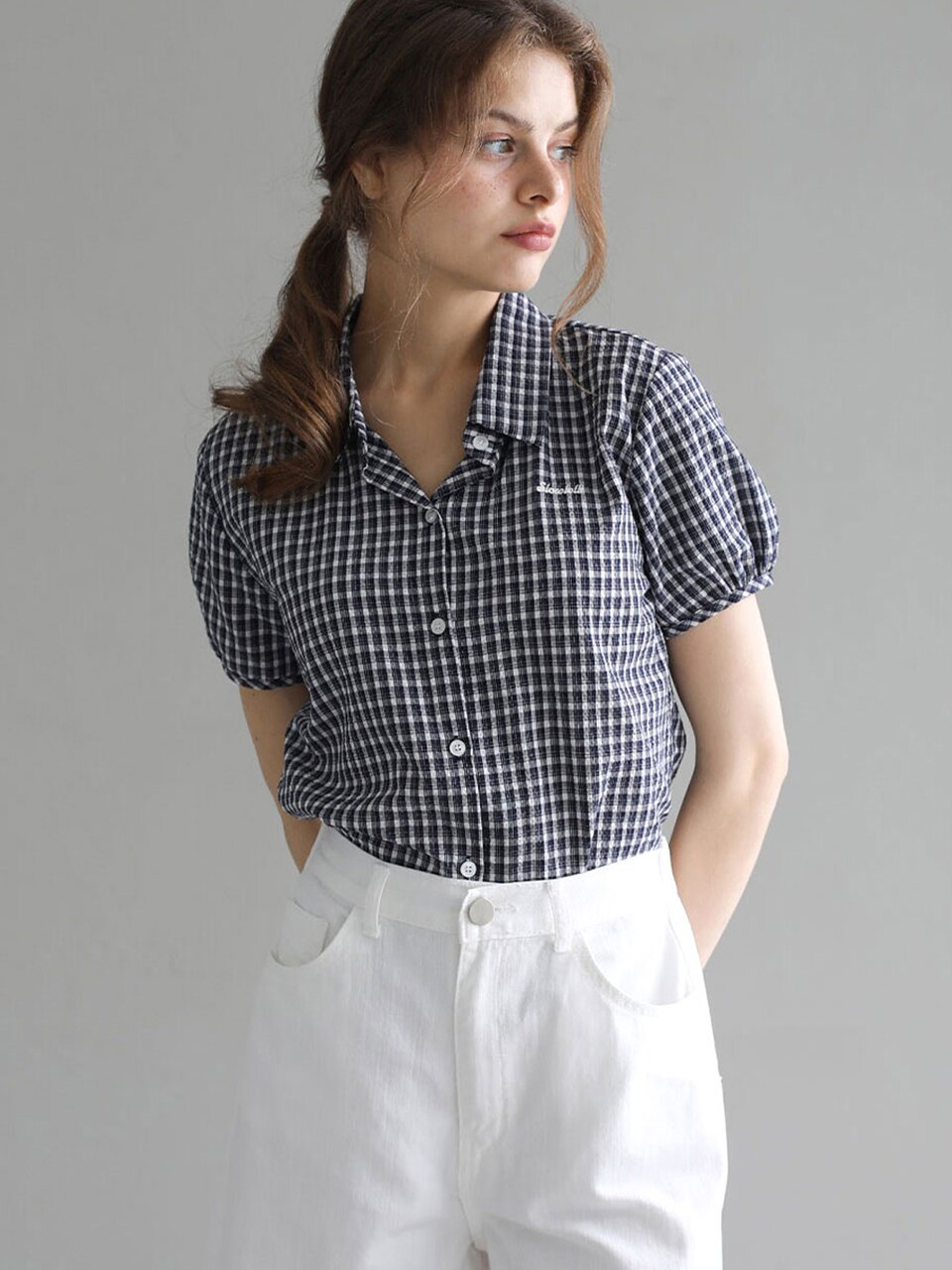 Seersucker check short-sleeve shirt_2 Colors