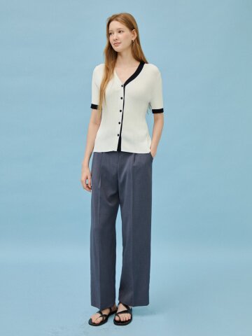 자수 백 밴딩 와이드 팬츠 