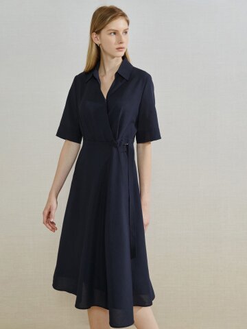 브이 칼라 랩 플레어 원피스 