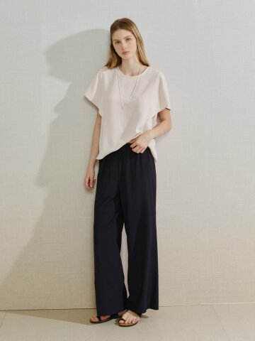 배색 밴딩 와이드 팬츠 