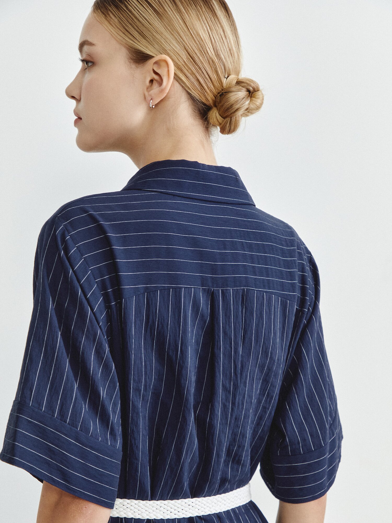 스트라이프 플레어 헴 셔츠 원피스 (STRIPE NAVY)