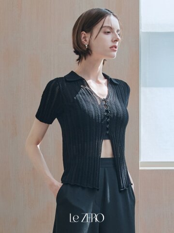 르제로 아이스 펀칭 카라 가디건 / 블랙
