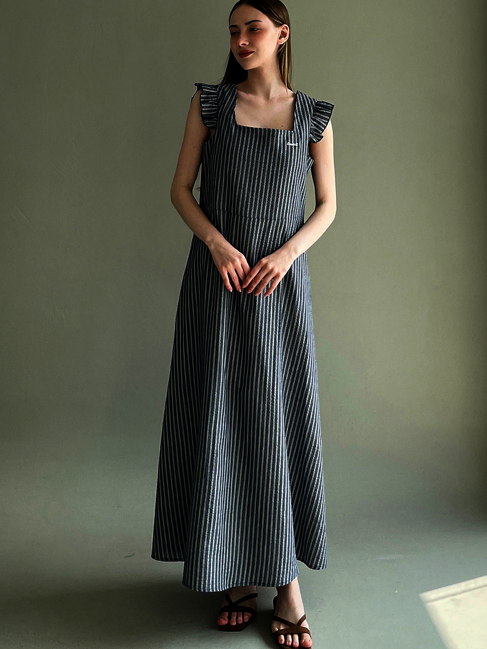 Stripe ruffle dress - Navy