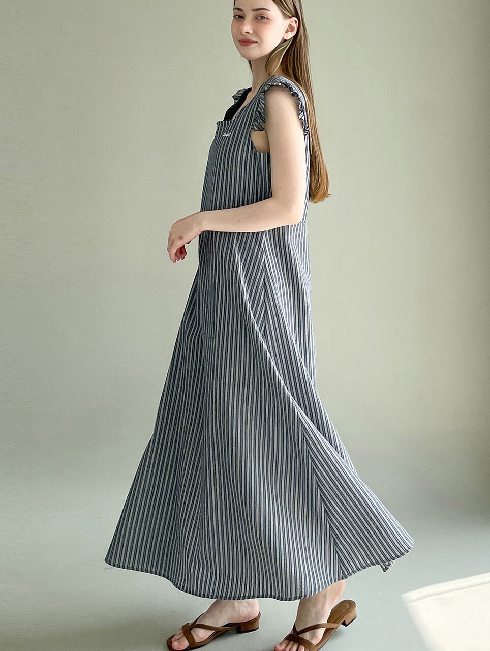 Stripe ruffle dress - Navy