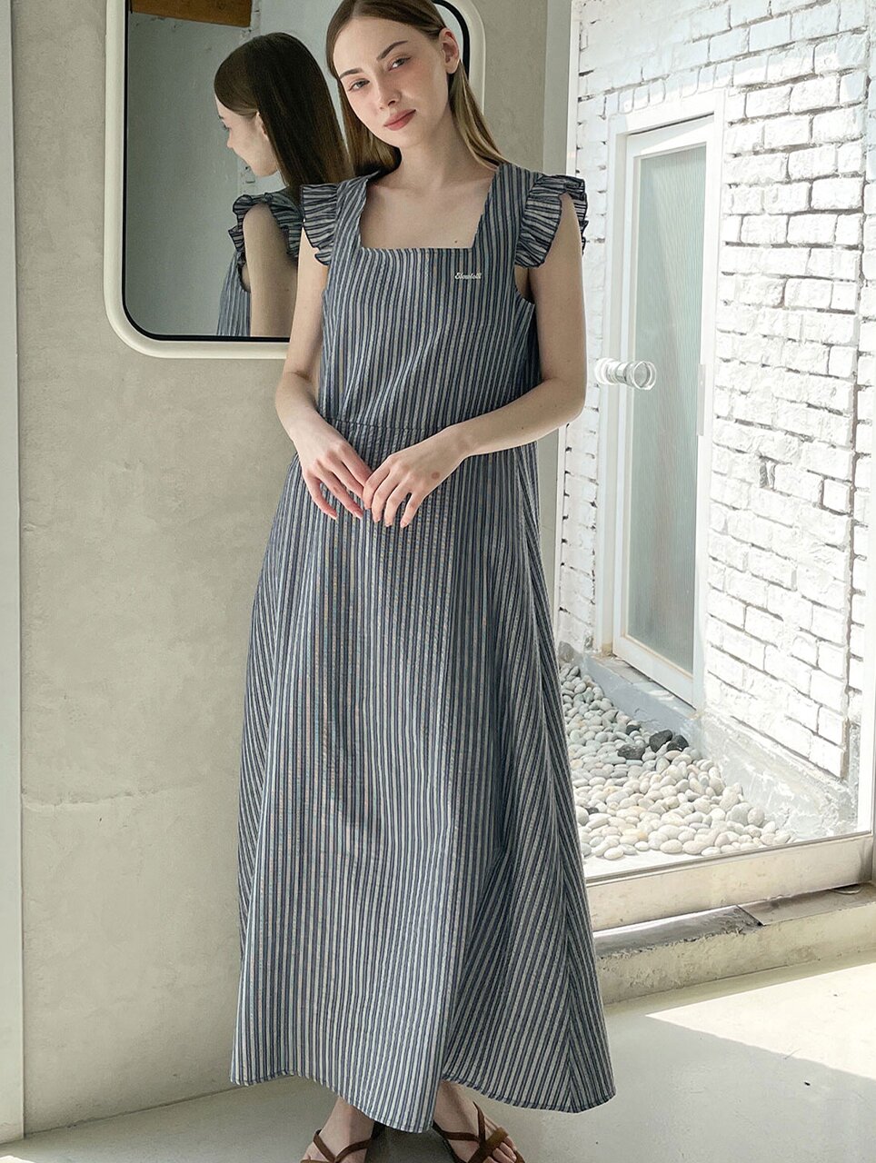 Stripe ruffle dress - Navy
