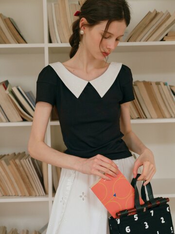 Cest_Embroidered collar short sleeve top