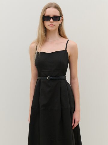 MET seersucker pleats bustier dress cool black [belt]