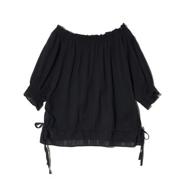 오프숄더 반팔 블라우스 - 블랙