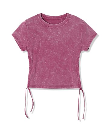 여성 좌우 셔링 피그먼트 반팔티 (WINE) (HB6STA4)