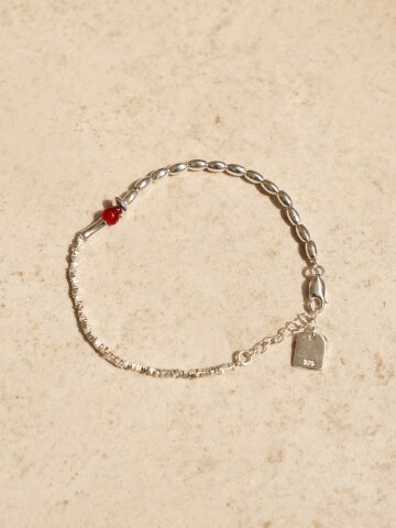 멜링 925 실버 포인트 레드 볼 팬던트 컷팅 스퀘어 은 팔찌 F32