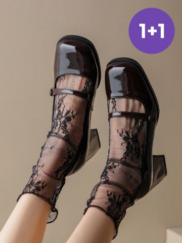 (1+1)캐린 프릴 자수 시스루 망사 무압박 여름 스타킹 양말
