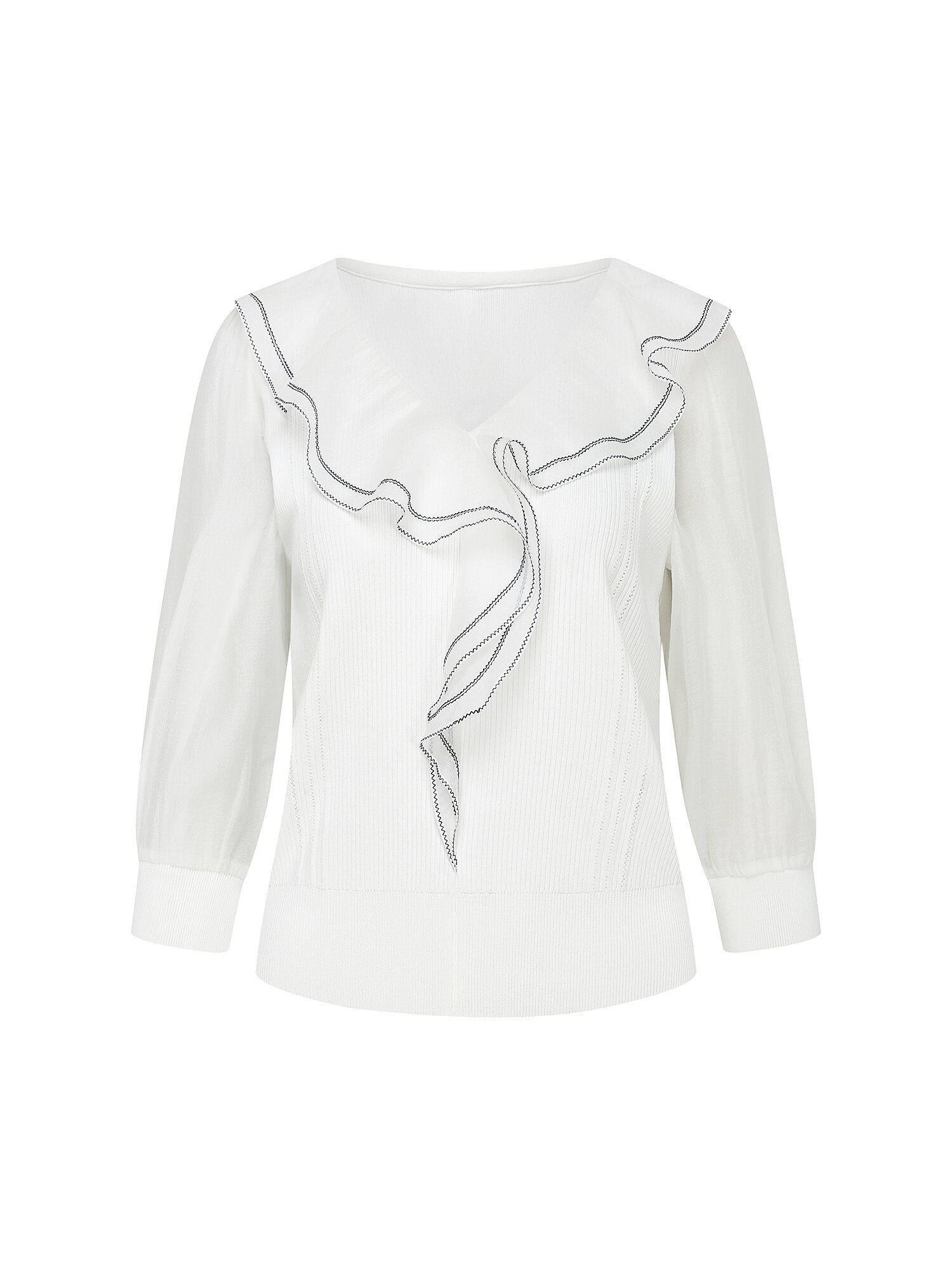 스티치 러플 칼라 풀오버 니트 (WHITE)