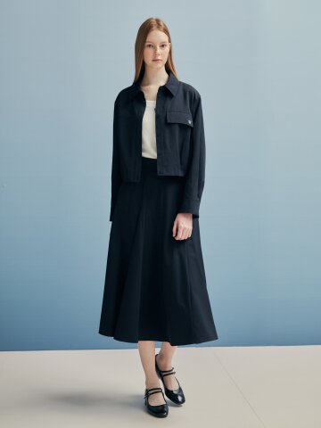 버튼 포인트 밴딩 플레어 스커트 