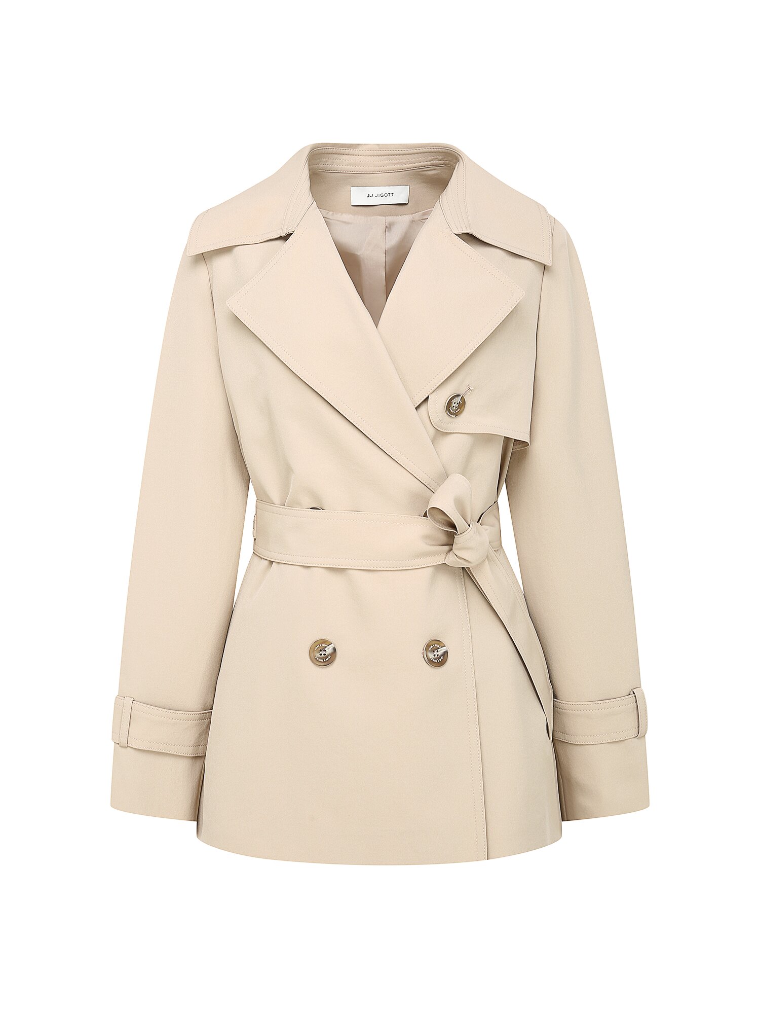 백 플리츠 더블 하프 트렌치 코트 (BEIGE)