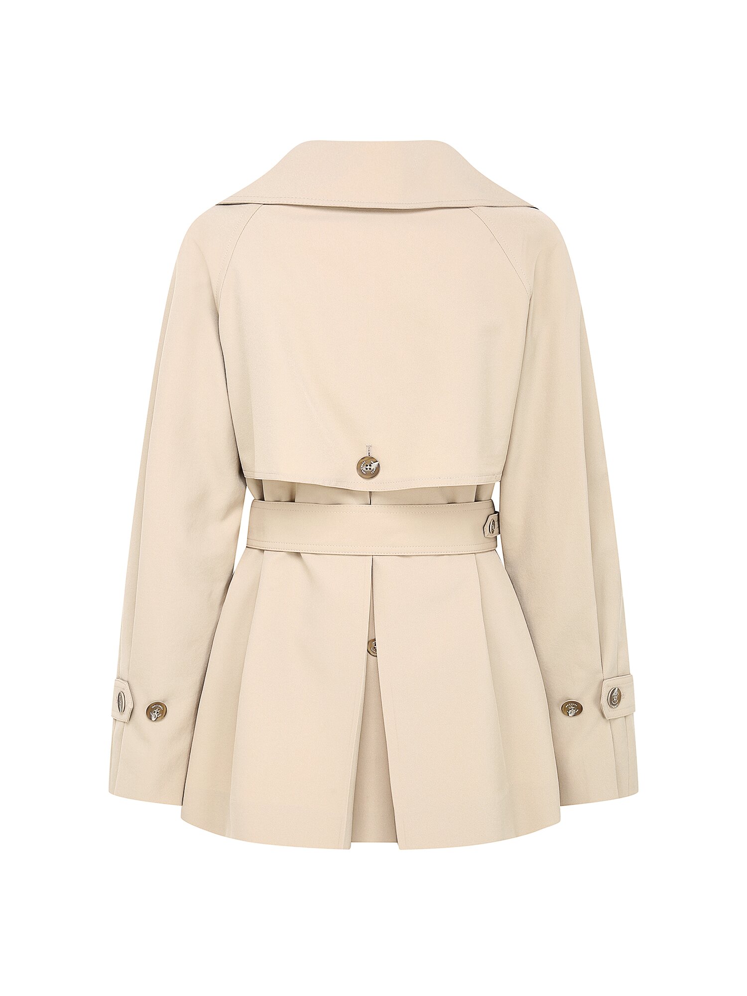 백 플리츠 더블 하프 트렌치 코트 (BEIGE)