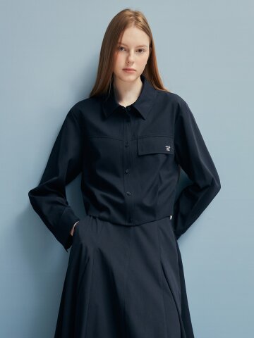 백 레터링 블루종 블라우스 