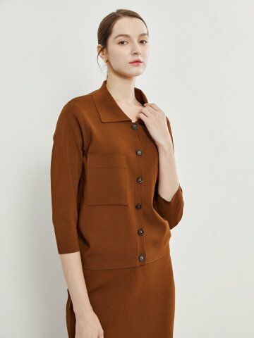 아웃 포켓 7부 칼라 가디건 