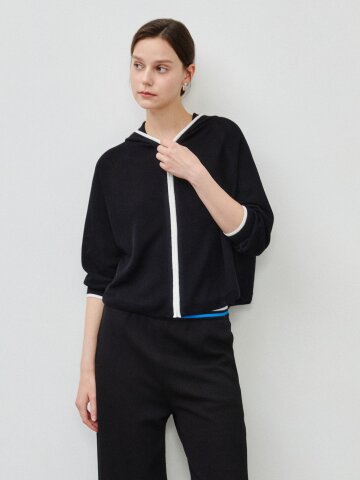 릴렉스핏 집업 배색 후디 니트 