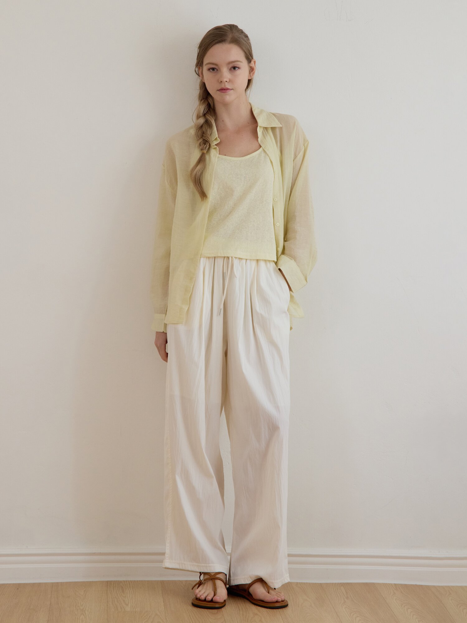 LINEN T-SHIRT + LOOSE FIT SHIRT SET YELLOW