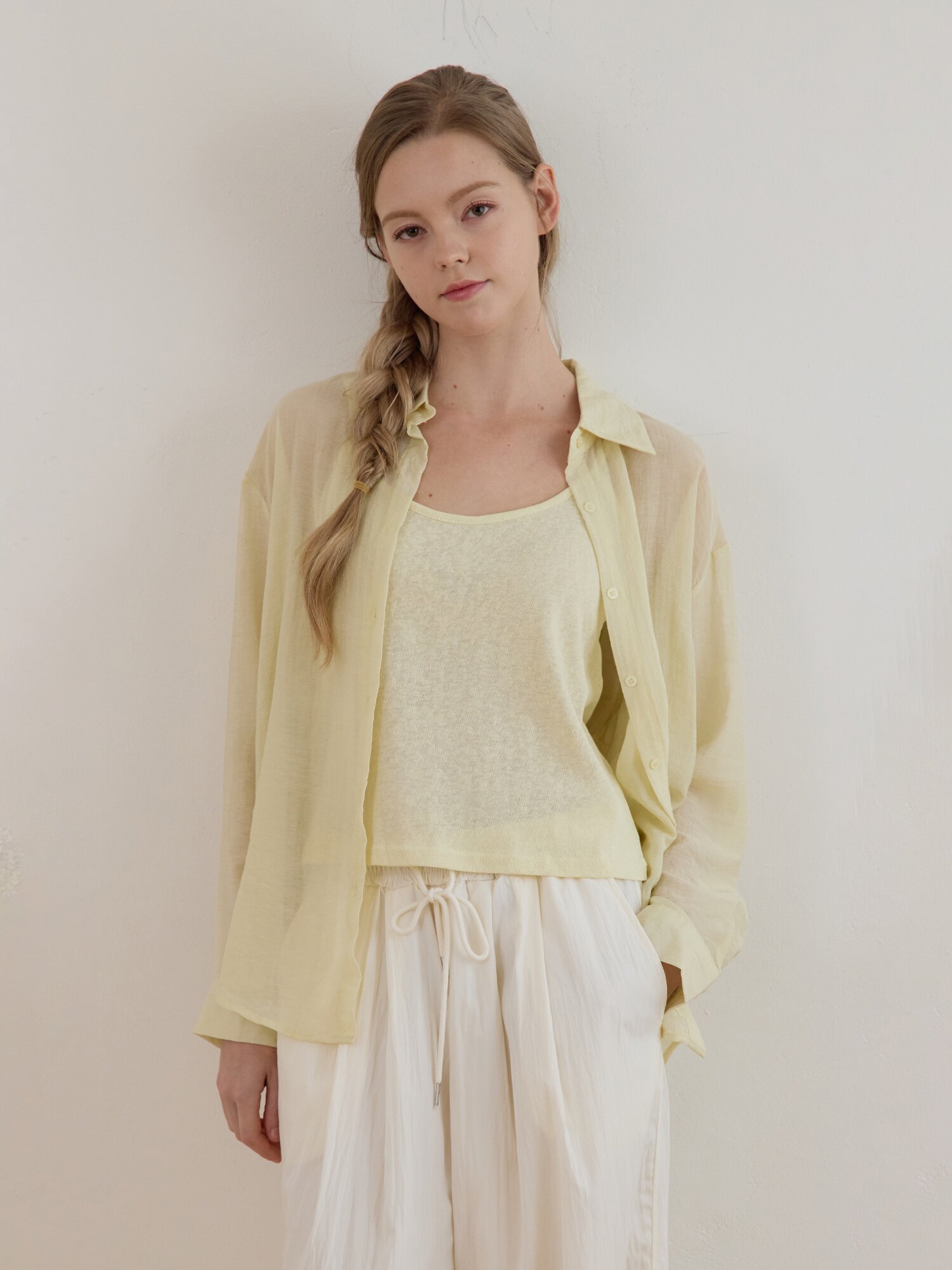 LINEN T-SHIRT + LOOSE FIT SHIRT SET YELLOW