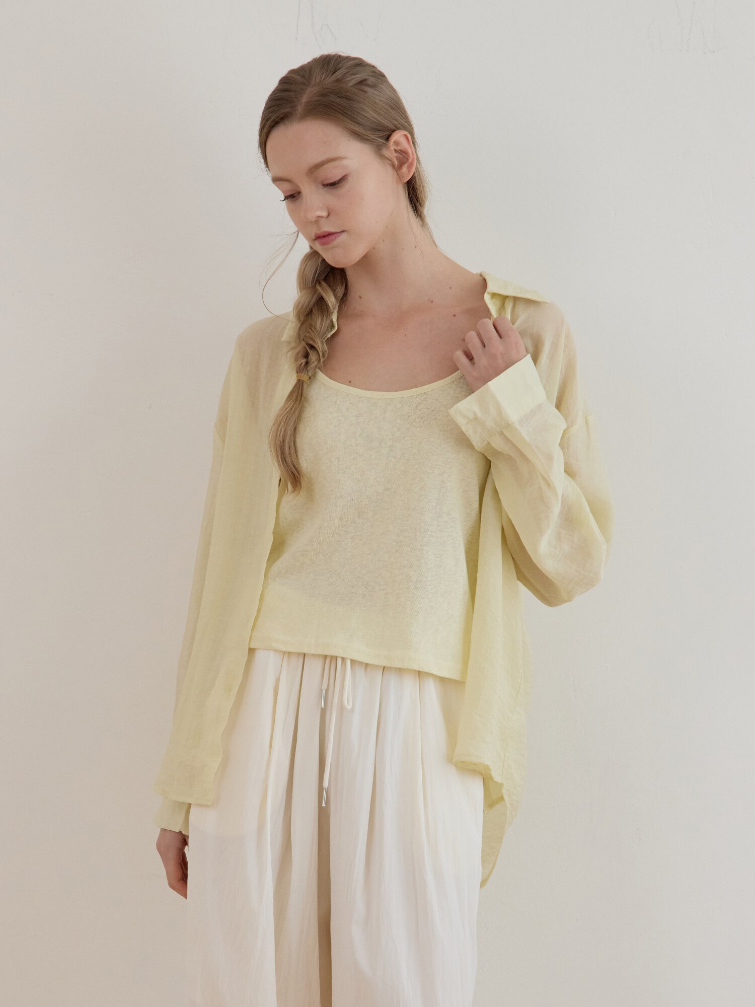 LINEN T-SHIRT + LOOSE FIT SHIRT SET YELLOW