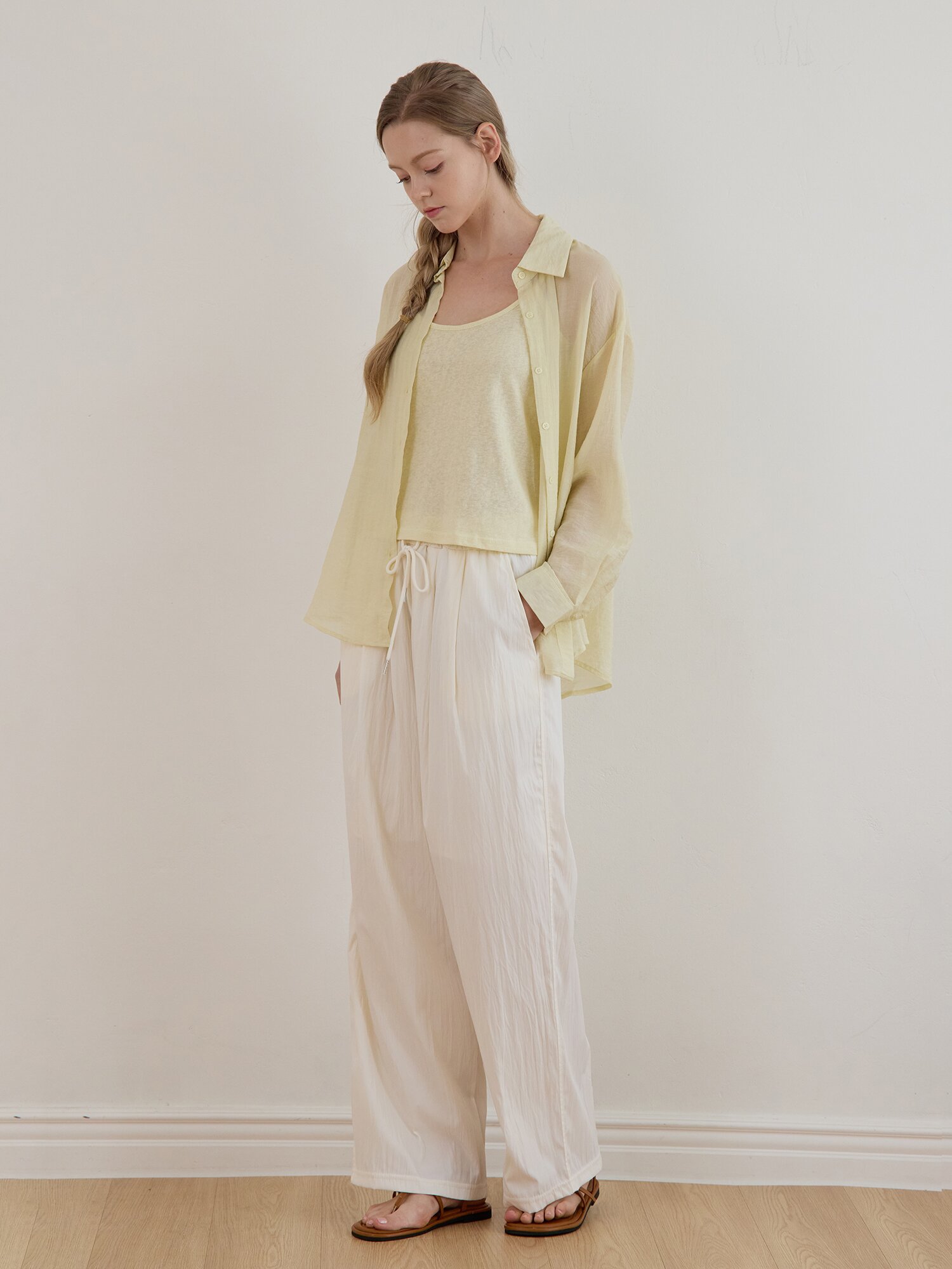 LINEN T-SHIRT + LOOSE FIT SHIRT SET YELLOW