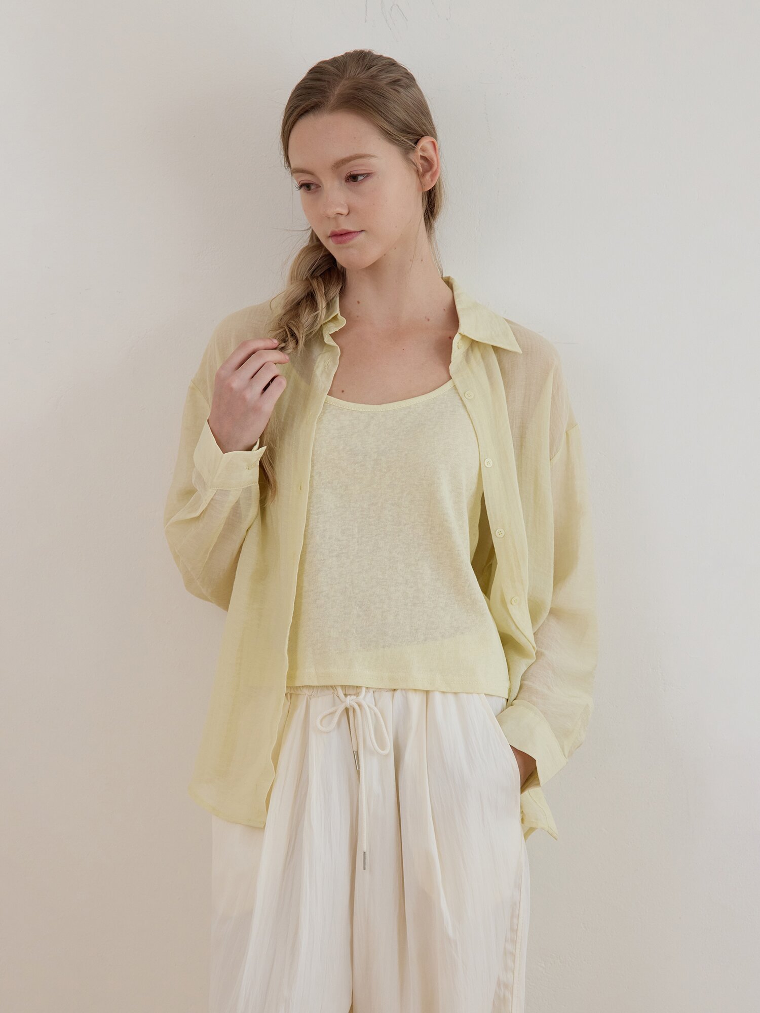 LINEN T-SHIRT + LOOSE FIT SHIRT SET YELLOW