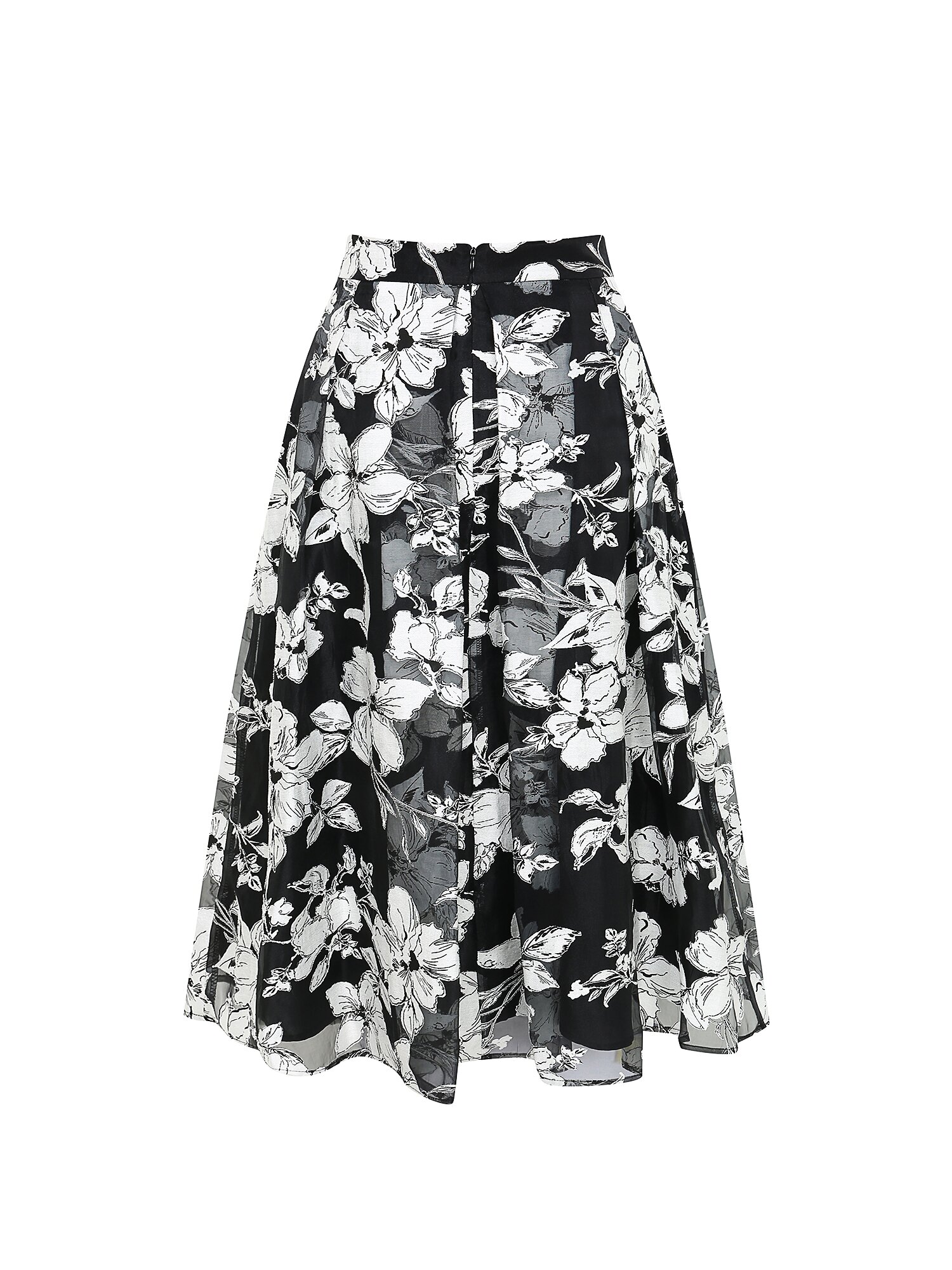 플로럴 턱 플레어 스커트 (PRINT BLACK)