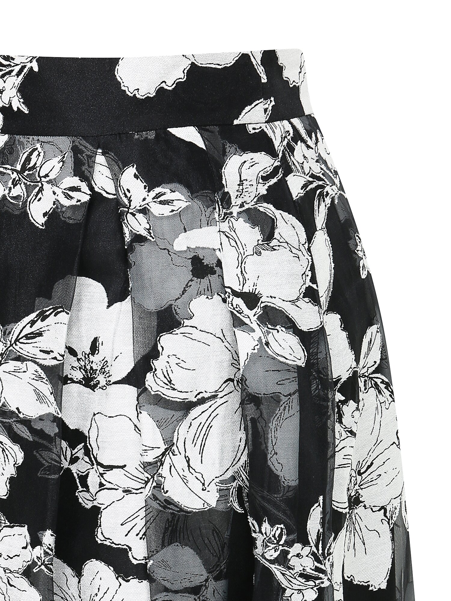 플로럴 턱 플레어 스커트 (PRINT BLACK)