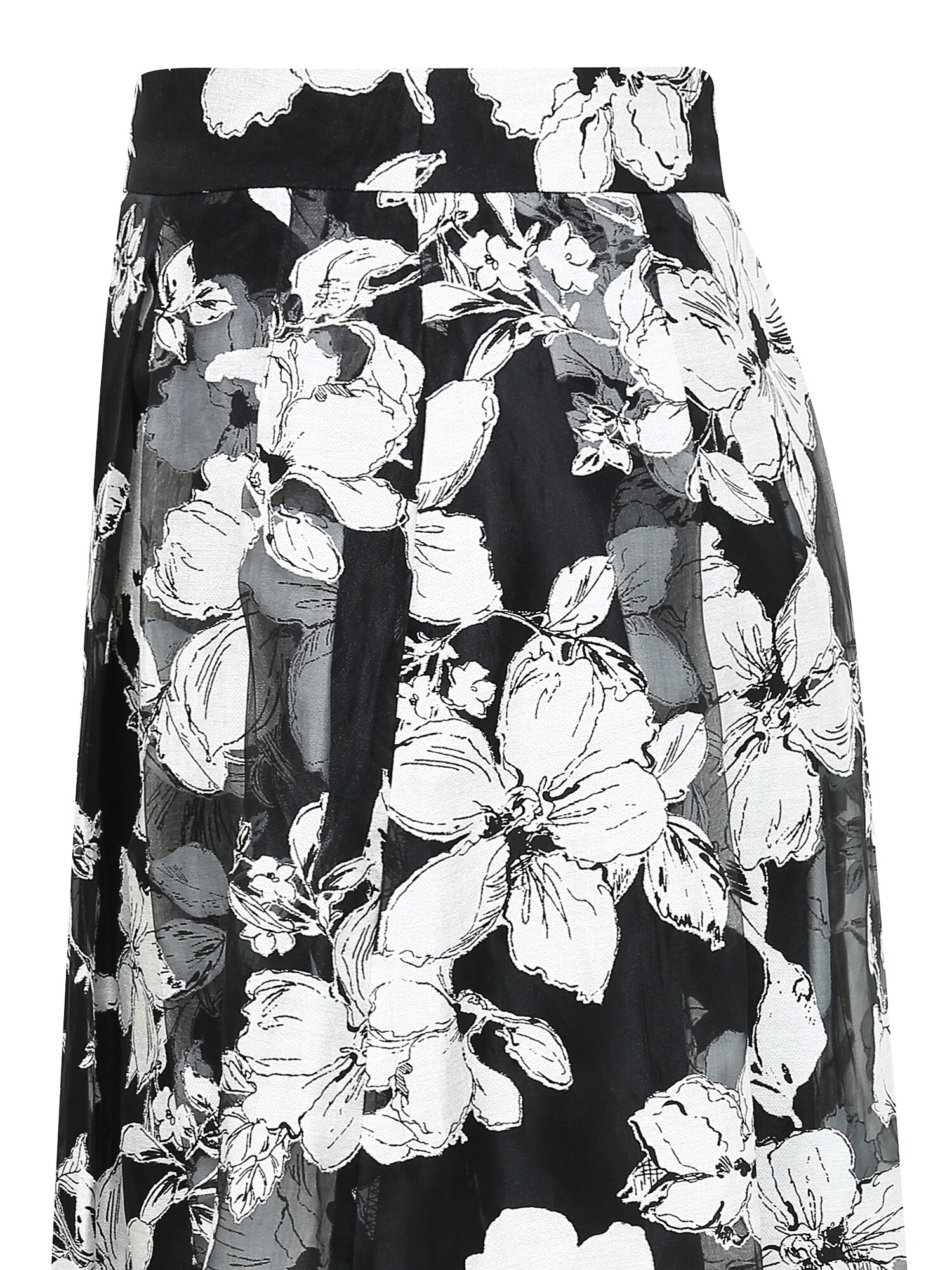 플로럴 턱 플레어 스커트 (PRINT BLACK)