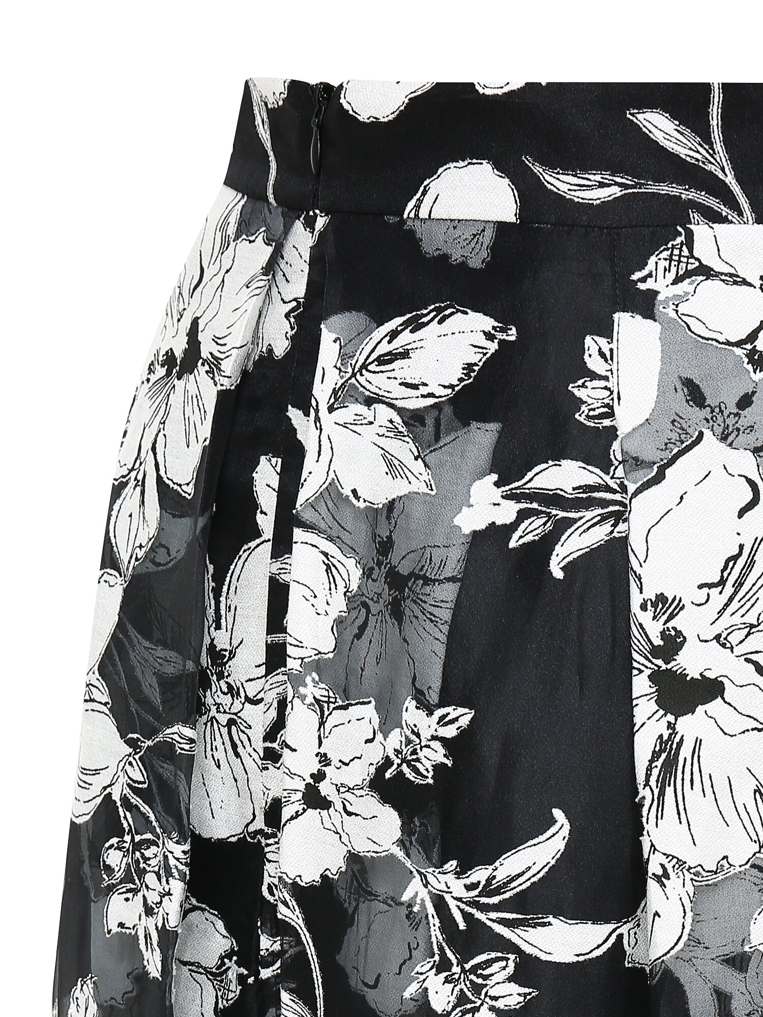 플로럴 턱 플레어 스커트 (PRINT BLACK)