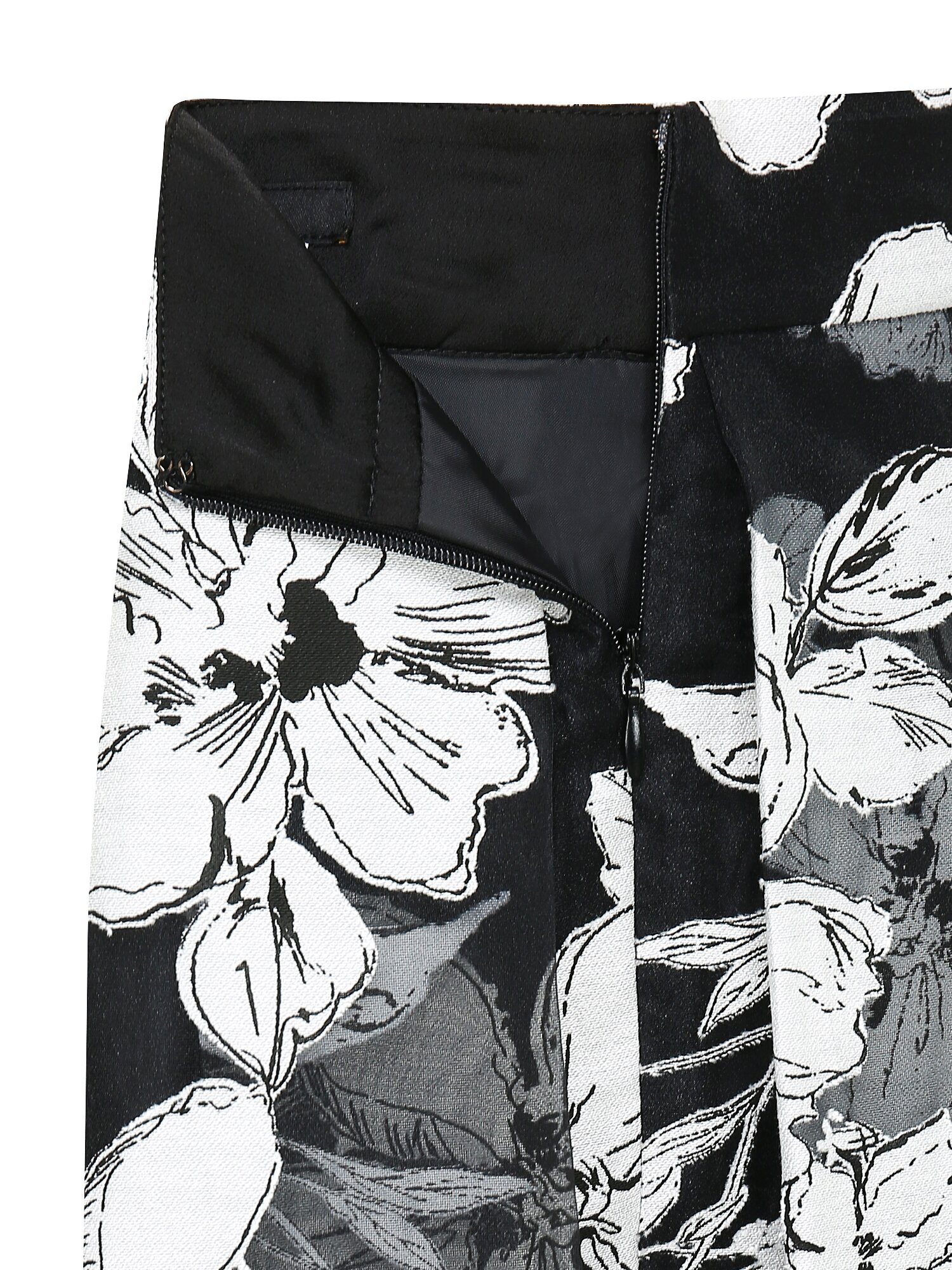 플로럴 턱 플레어 스커트 (PRINT BLACK)