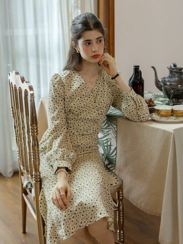 PM_Flower world long sleeves dress_GREEN