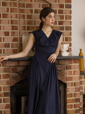 PM_V-neck sleeveless dress_NAVY
