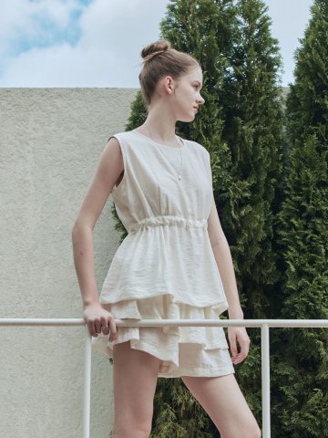 리본 포인트 슬리브리스 / 아이보리
