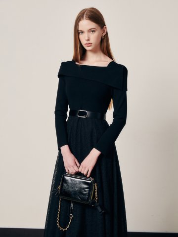 페미닌 오프숄더 플라워 배색 원피스 