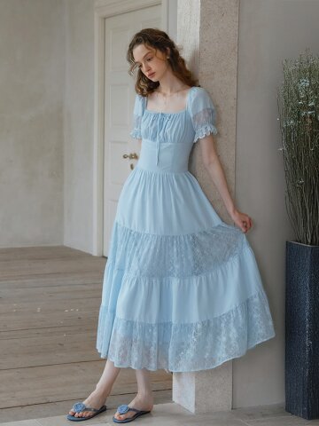 LB_Lace layered splicing dress