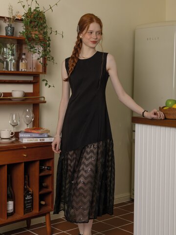 DD_Sleeveless mesh hem dress_BLACK